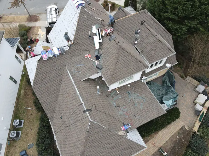 Denver NC neighborhood roofs from the air