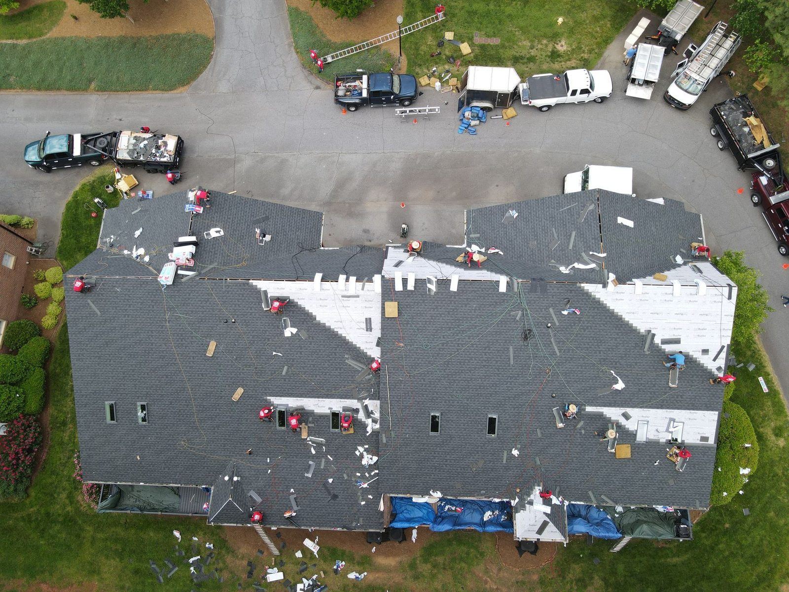 Aerial view of commercial roofing project